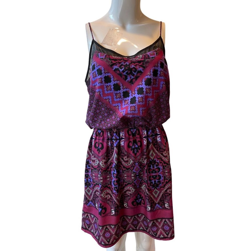 Express Womens Patterned Blouson Boho Flowy Sun Dress Casual Straps Purple SZ M